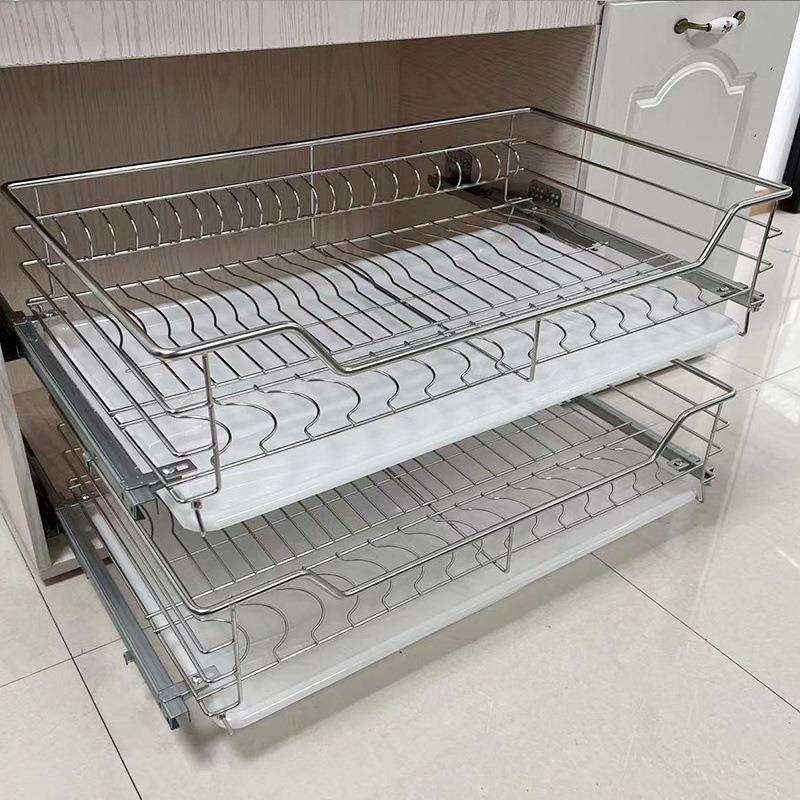 锈厨房04不调钢缓冲抽屉式双层料拉篮橱柜内置物597收纳沥水碗碟,家装主材,拉篮,淘宝优惠券,粉丝福利购,淘宝优惠卷