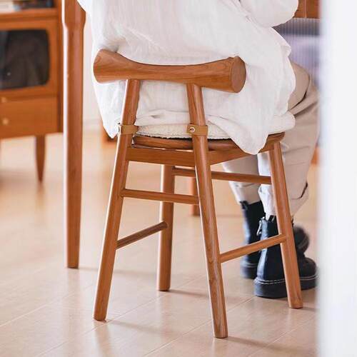蝴蝶小家用实木木小凳樱桃梳凳妆凳化20240419妆凳带子靠背圆凳椅
