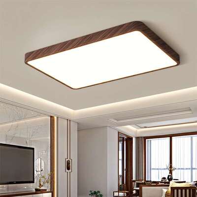 胡桃木色LED吸顶灯新式客厅灯大风252厅灯间长中方形中国主卧室房