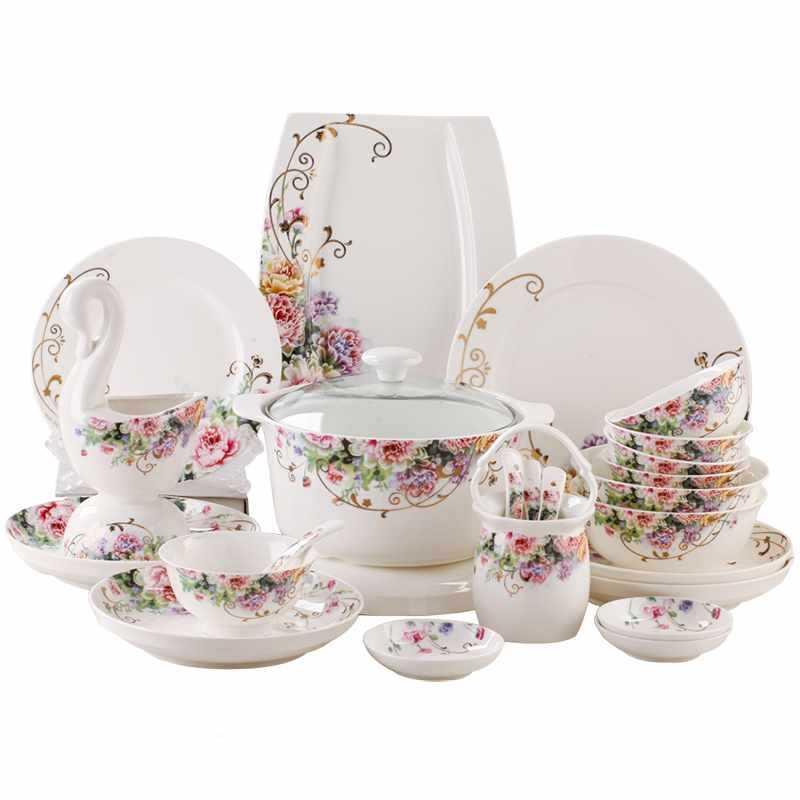 碗套家用欧F9592735德装式简约骨瓷餐具碗盘陶瓷饭碗筷景镇送礼轻