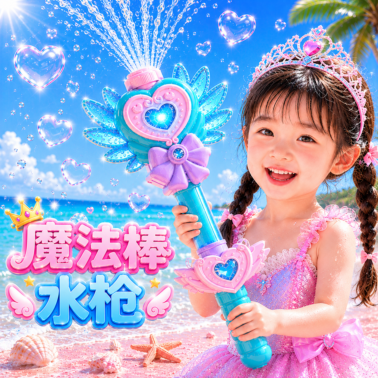 魔法棒水枪儿童抽拉式喷水枪拍照神器女孩2026火爆呲水枪玩具