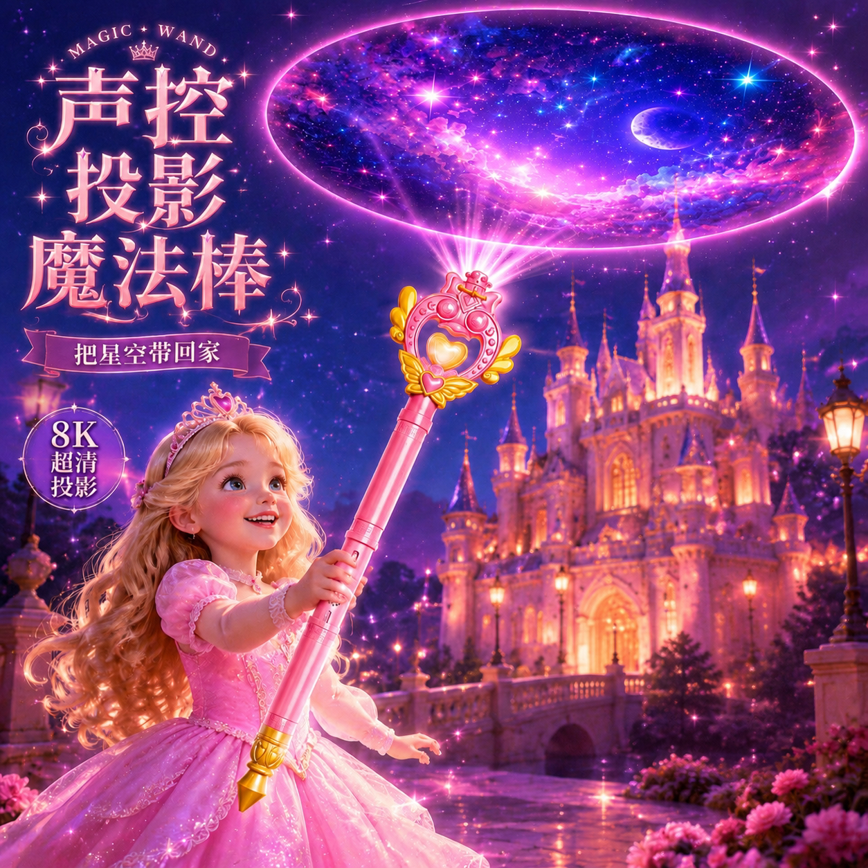 百变小魔仙魔法棒声控音乐投影发光玩具旋转仙女棒儿童礼物女孩子