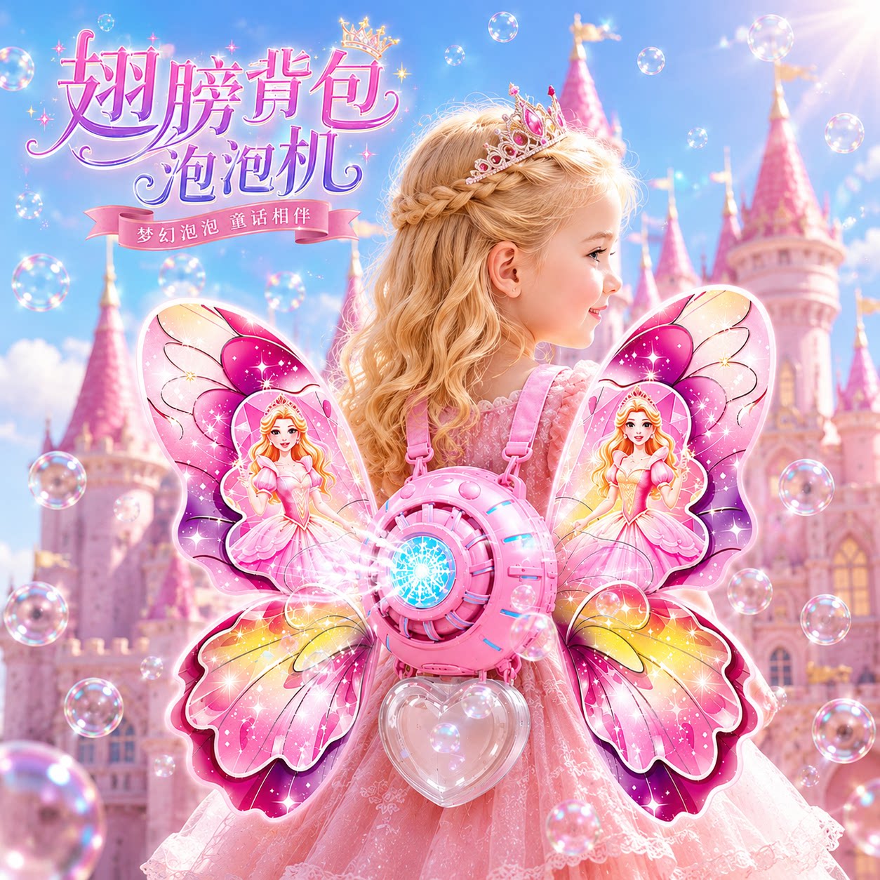蝴蝶翅膀背包泡泡机儿童仙女背饰发光玩具女孩网红小魔仙生日礼物