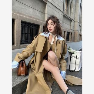区区欧阳英伦风翻领风衣外套女秋季宽松复古系带中长款高级感大衣