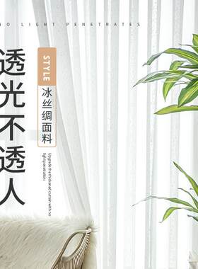 白纱窗帘纱帘透光不透人遮光阳台飘窗卧室客厅隔间白沙冰丝绸纱帘
