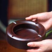 红木中式 黑檀实木烟灰缸家用客厅家居饰品高端办公带盖子小件黑檀