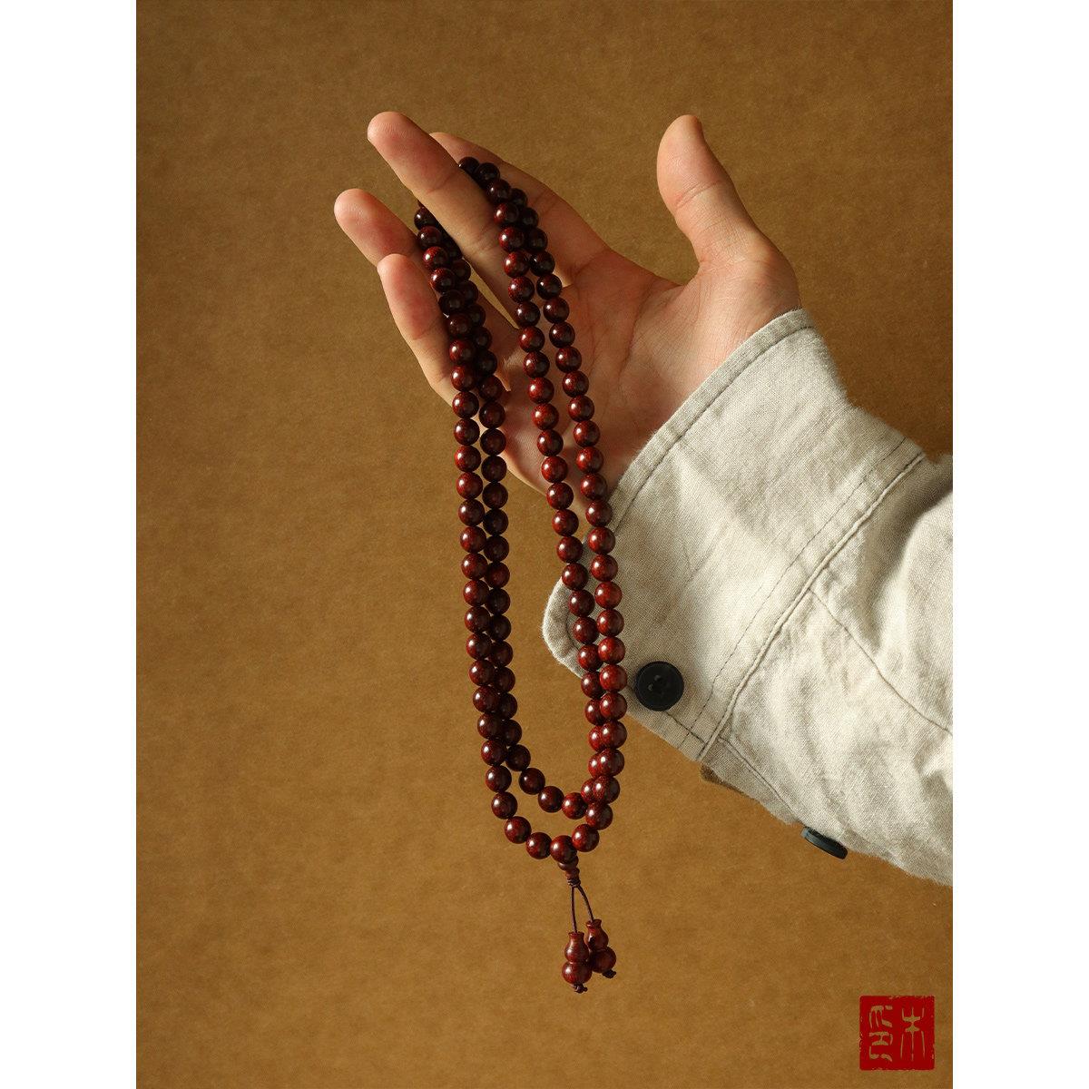 木眠「九紫离火」原生态无胶膜小叶紫檀108颗手串佛珠手持念珠8mm