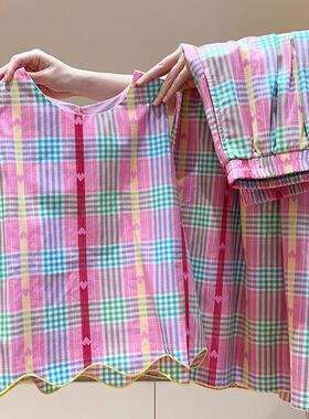 Sin Glee 韩系粉格爱心无袖睡衣女夏季背心长裤甜美家居服两件套