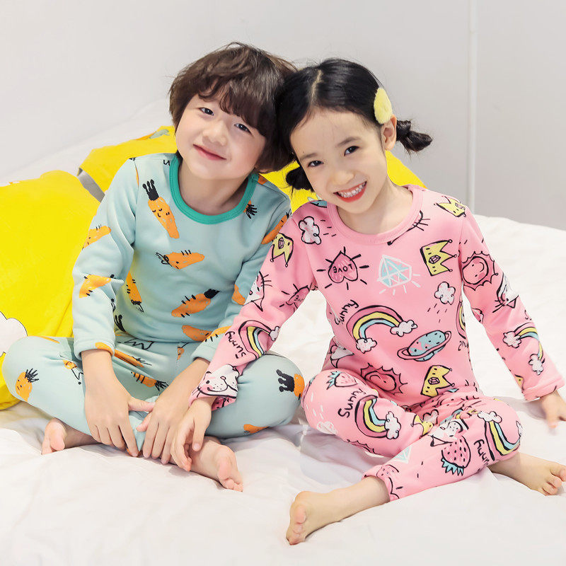 儿童保暖内衣童装加绒加厚套装女童冬装打底男童秋衣秋裤童家居服