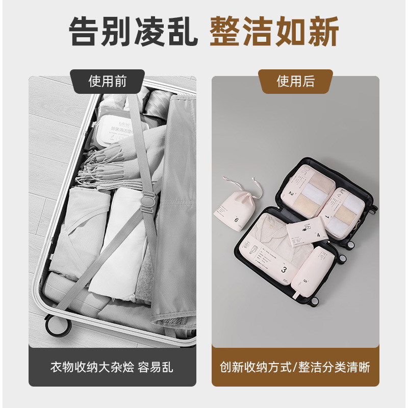 旅行收纳六件套行李箱衣物收纳整理袋旅行出差洗漱用品分装包