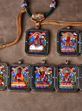 极速原矿朱砂彩绘唐卡擦擦盒八大B守护神吊坠 本命佛男女朱砂饰品