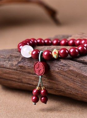 极速20a24年原矿朱砂紫金砂圆珠钱币和田玉手链 男女款本命佛饰品