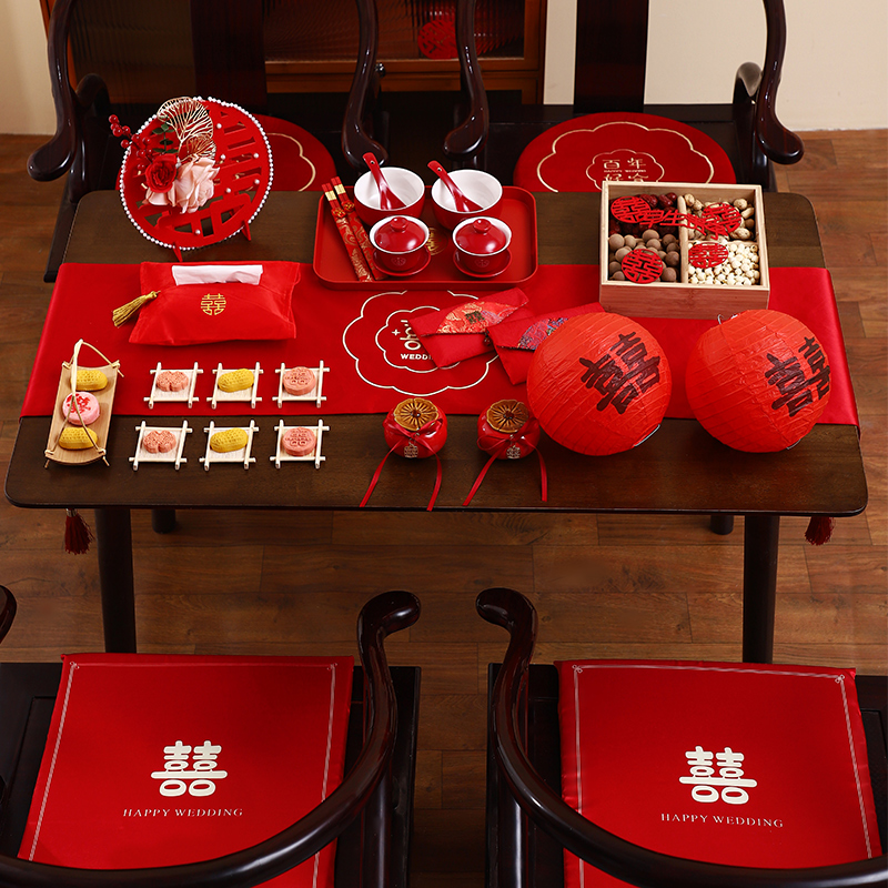 极速结婚茶几桌面装扮摆件敬茶客厅装饰I套装中式婚礼订婚房布置