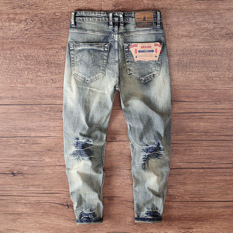 极速春秋季新款高端牛仔裤u男潮牌痞帅重工水洗破洞潮流修身小脚