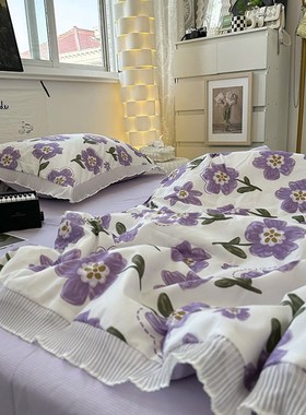 极速手绘紫色太阳花夏凉被四件套夏水洗棉裸睡夏T季夏被空调被子