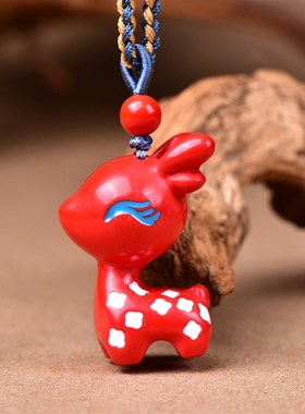 极速高含量天然红砂真朱砂B彩绘手绘山鬼圆牌配件百搭款