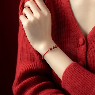 极速本命年朱砂红绳手n链朱砂可调节属龙手绳百搭红色礼物新款 202