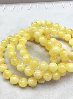 极速超值天然俄料蜜蜡满蜜鸡油黄圆珠H手链无烤色支持鉴定男女琥