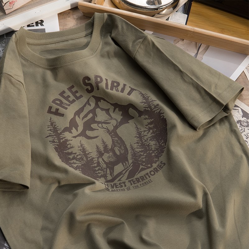 极速美式复古做旧印花短袖t袖w女夏季2023ins上衣显白正肩纯棉半