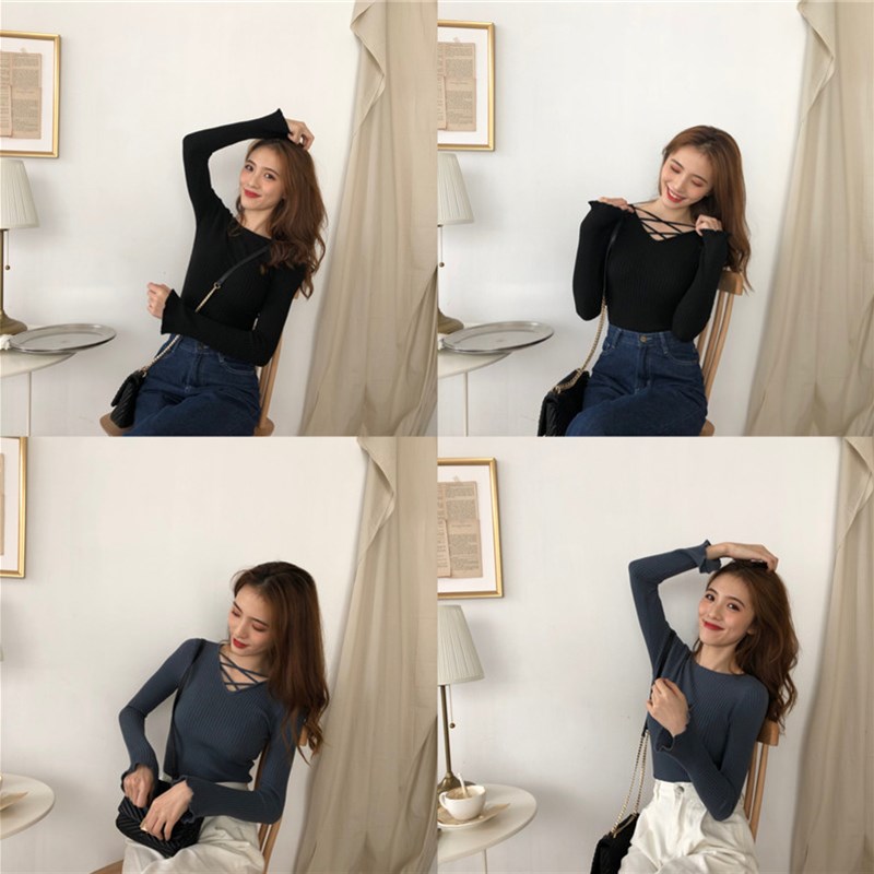 极速v领毛衣针织衫女春秋冬2024新款别致L修身显瘦打底衫内搭紧身