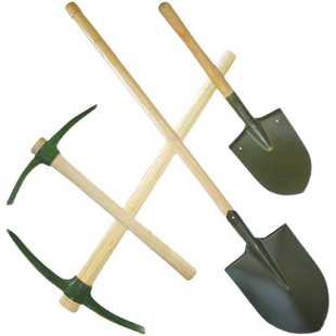 户外大铁锹锰钢205工兵铲多功能铲子挖土小十字镐木柄把铁镐车载