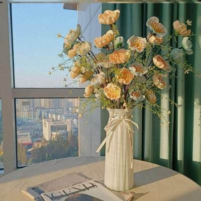 仿真花粉蝶假花客厅餐桌装饰品摆件杜鹃花彩蝶花婚礼摆设花束绢花