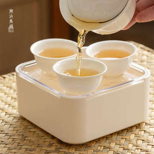 潮汕集锦便携功夫茶具套装 创意泡茶神器家用登山冲茶壶白瓷旅行式