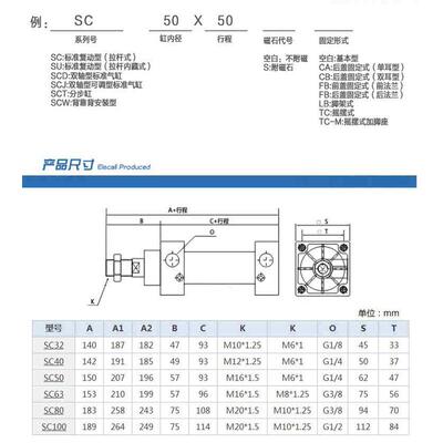 拉杆气缸SC80X25X50X60X75X80X100X125X150X200X250X300S/FA/TC