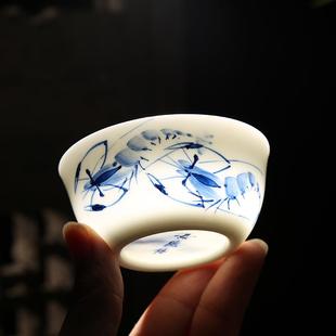 纯手工青花瓷薄胎主人杯单杯景德镇茶杯陶瓷功夫品茗杯鸡缸杯茶碗