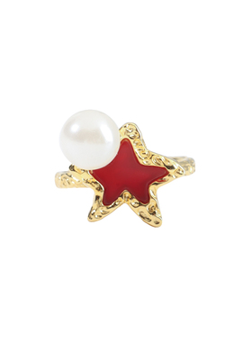 星星欧泊珍珠红玛瑙开口戒指
