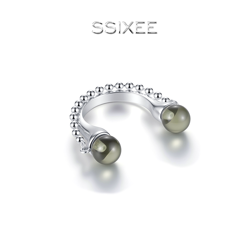 【欧阳娜娜同款】SSIXEE 陨石系列 双头荧绿色玻璃陨石珠珠链戒指