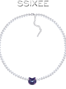SSIXEE冰冰月系列蓝色猫咪头项链