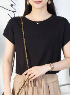 蝙蝠袖T恤女圆领夏季纯色简约小飞袖休闲百搭宽松短袖体恤女L