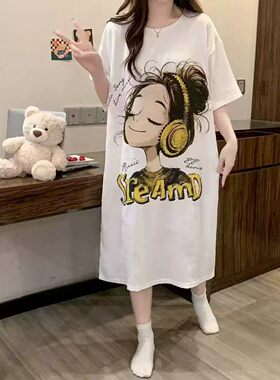 夏季睡衣女短袖短裤云朵棉圆领卡通宽松家居服套装外穿qyg