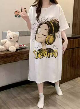 夏季睡衣女短袖短裤云朵棉圆领卡通宽松家居服套装外穿qyg