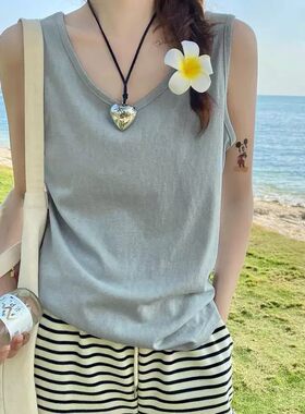 雪花棉夏季新款棉宽松慵懒风打底背心女通勤内搭遮肉无袖上衣L