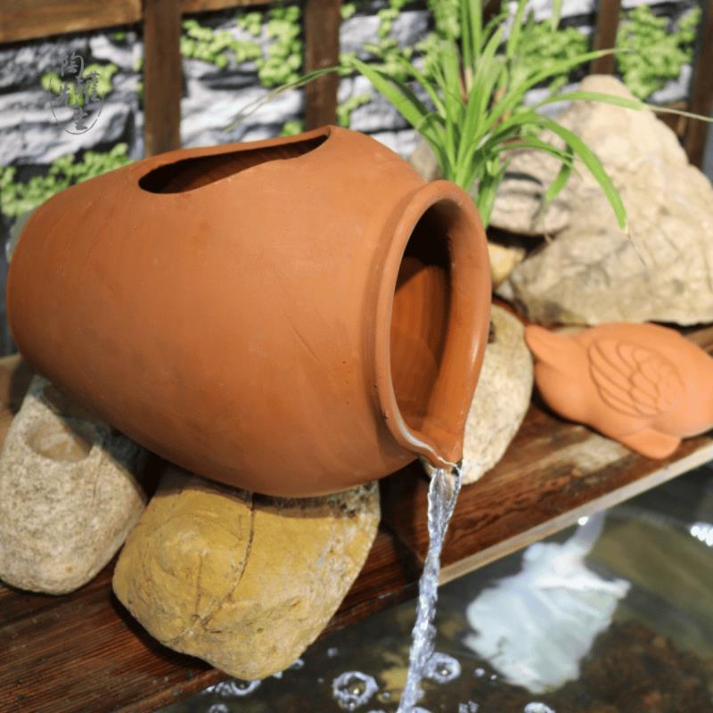 古法鱼缸流水罐陶瓷开口流水培绿植鱼缸配件庭院花园阳台造景摆件图片