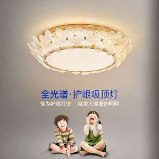 卧室灯2025年新款 法式 轻奢护眼男主卧室房间花瓣复古奶油风吸顶灯