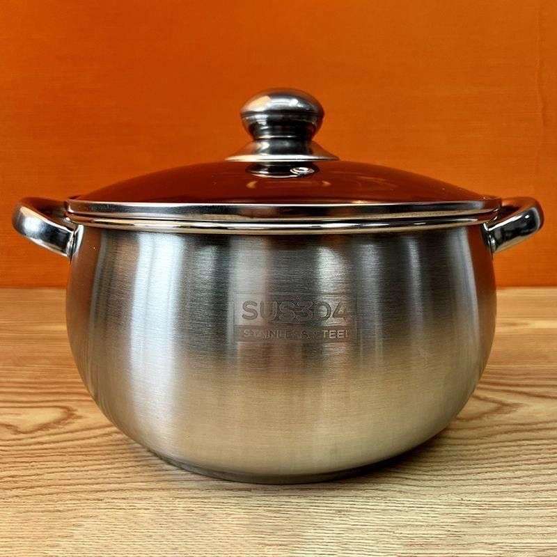 【店铺热销】汤锅304不锈钢家用煮粥煮汤火锅平底蒸锅防烫电磁炉