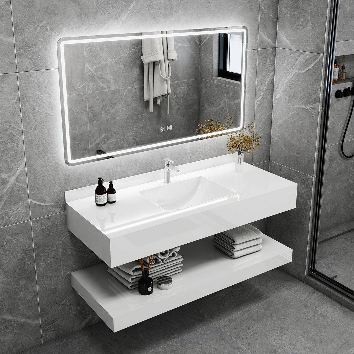 双层上下智能岩板浴室柜组合一体陶瓷盆柜洗手洗脸卫生间洗漱台盆