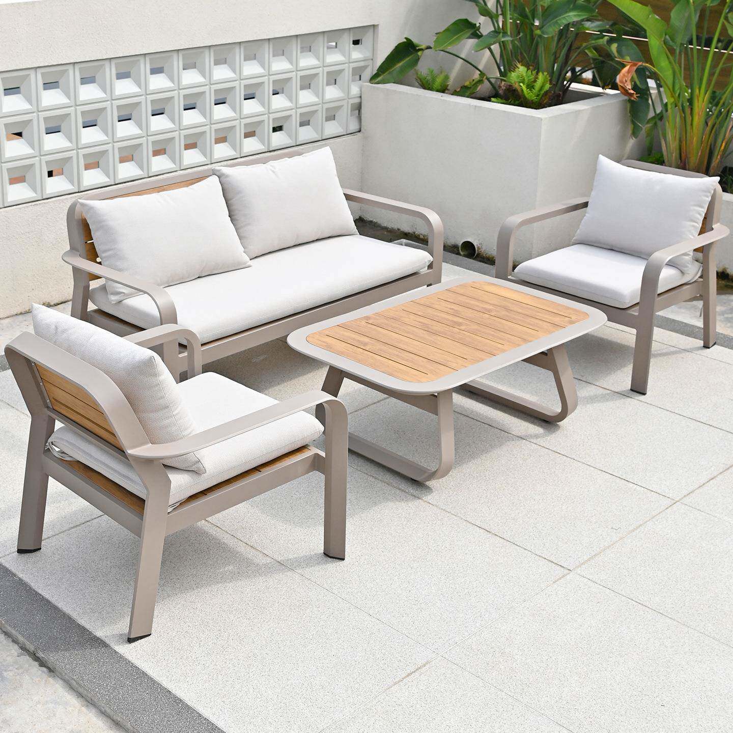 户外桌椅组合公园庭院阳台露天咖啡厅饮料店餐桌茶几塑木休闲沙发