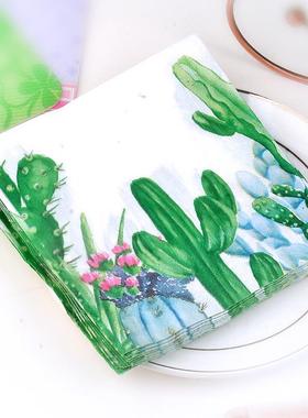 厂家销售绿色餐巾纸仙人掌餐垫纸宴会纸口布无香酒店杯花
