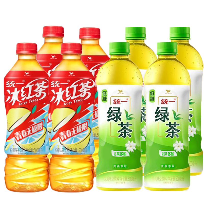【新日期】统一绿茶冰红茶500ml组合装低糖茉莉绿茶饮料真茶萃取