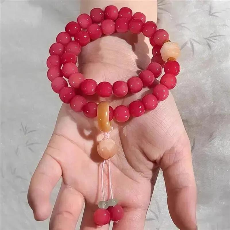 拾汐时尚精品木质手链 菩提珠串胭脂红菩提根双圈文玩手串高密手