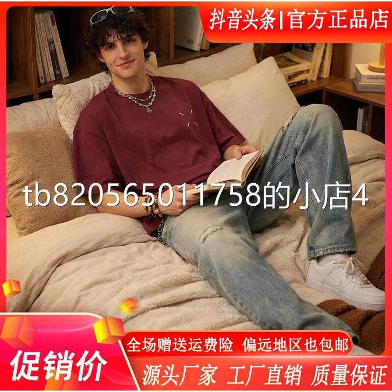 青云衣阁轻奢美式时尚百搭男士新年穿搭万针刺绣轻奢重磅纯棉T恤