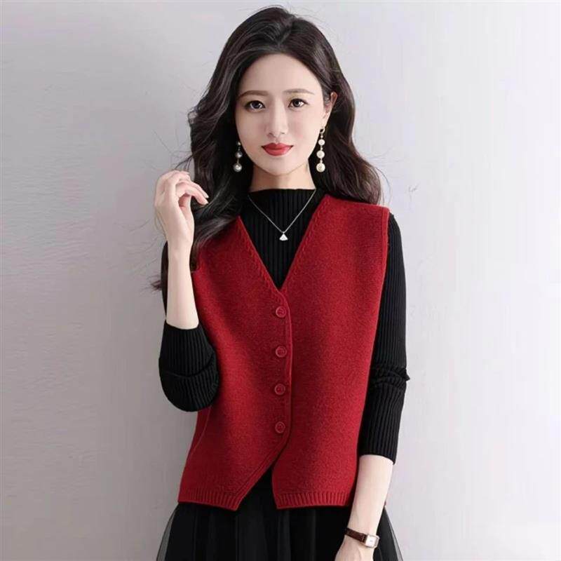 於瑾新年红国风新中式女装马甲外穿背心秋冬款外穿毛衣外搭上衣过