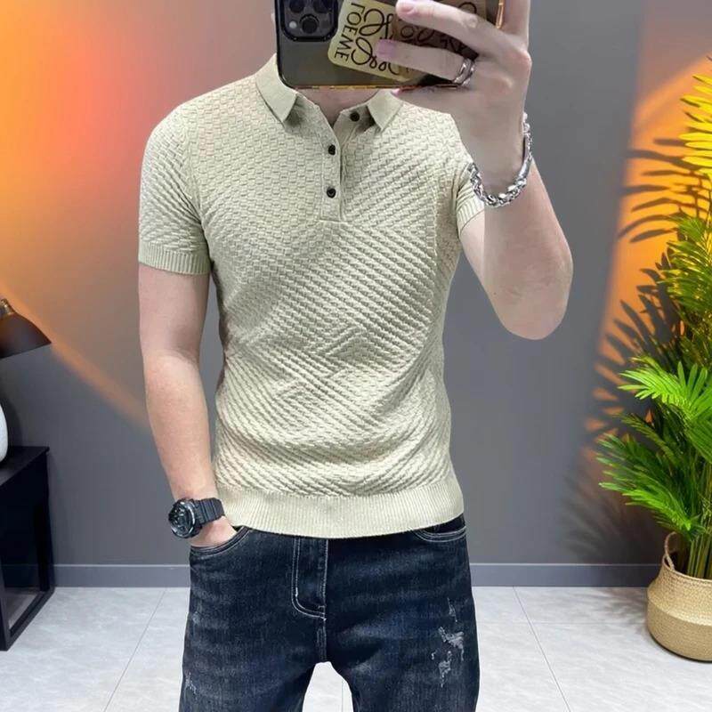 斯图轻奢男装春季上新翻领针织衫百搭男士polo短袖弹力紧身时尚上