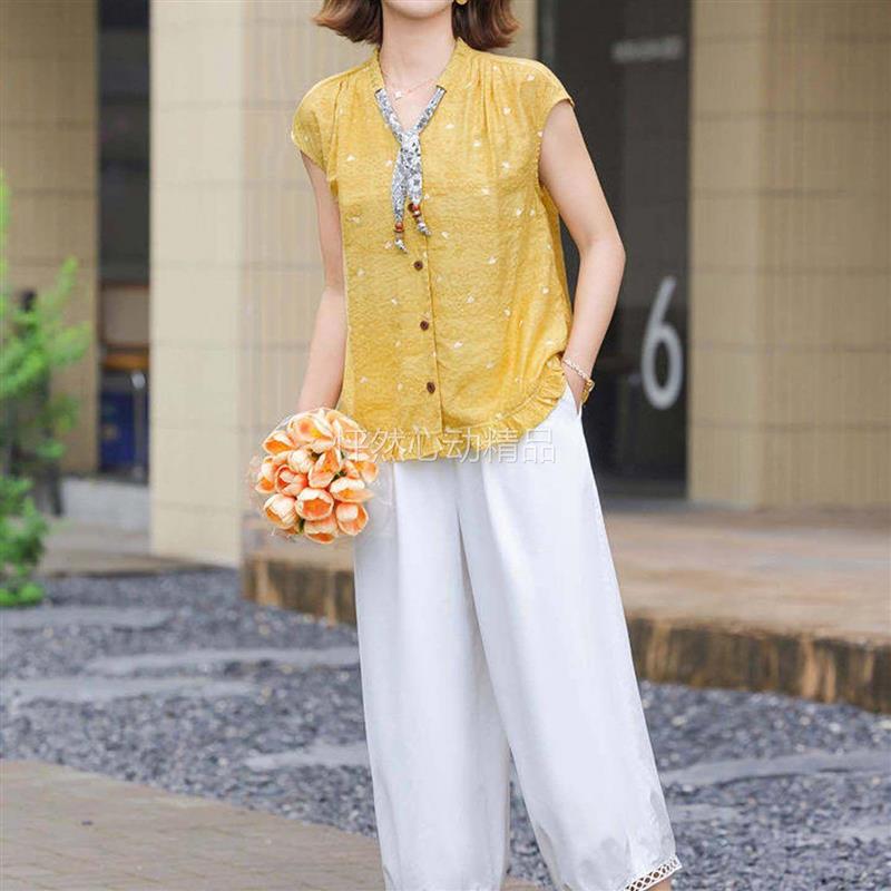 真值良品女装2026新款中年妈妈小衫女两件套夏季时尚洋派衬衫套装
