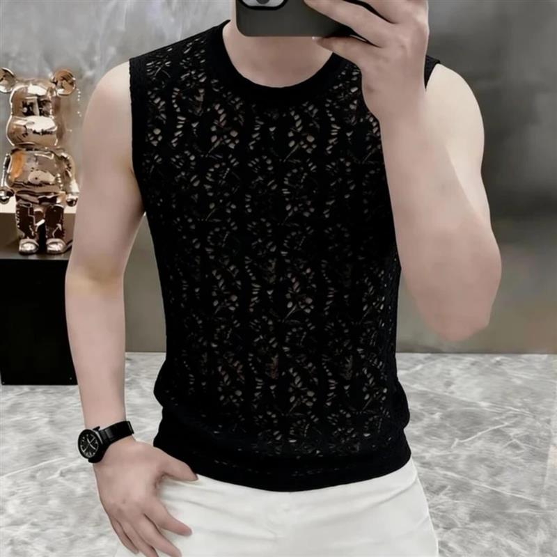 青云衣阁2夏季新款男士镂空无袖背心潮流时尚痞帅透气运动休闲