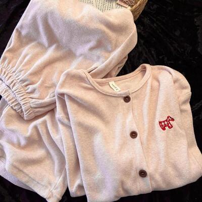 红学馆甜美小l狗慵懒德绒睡衣女春秋季新款大码长袖长裤家居服